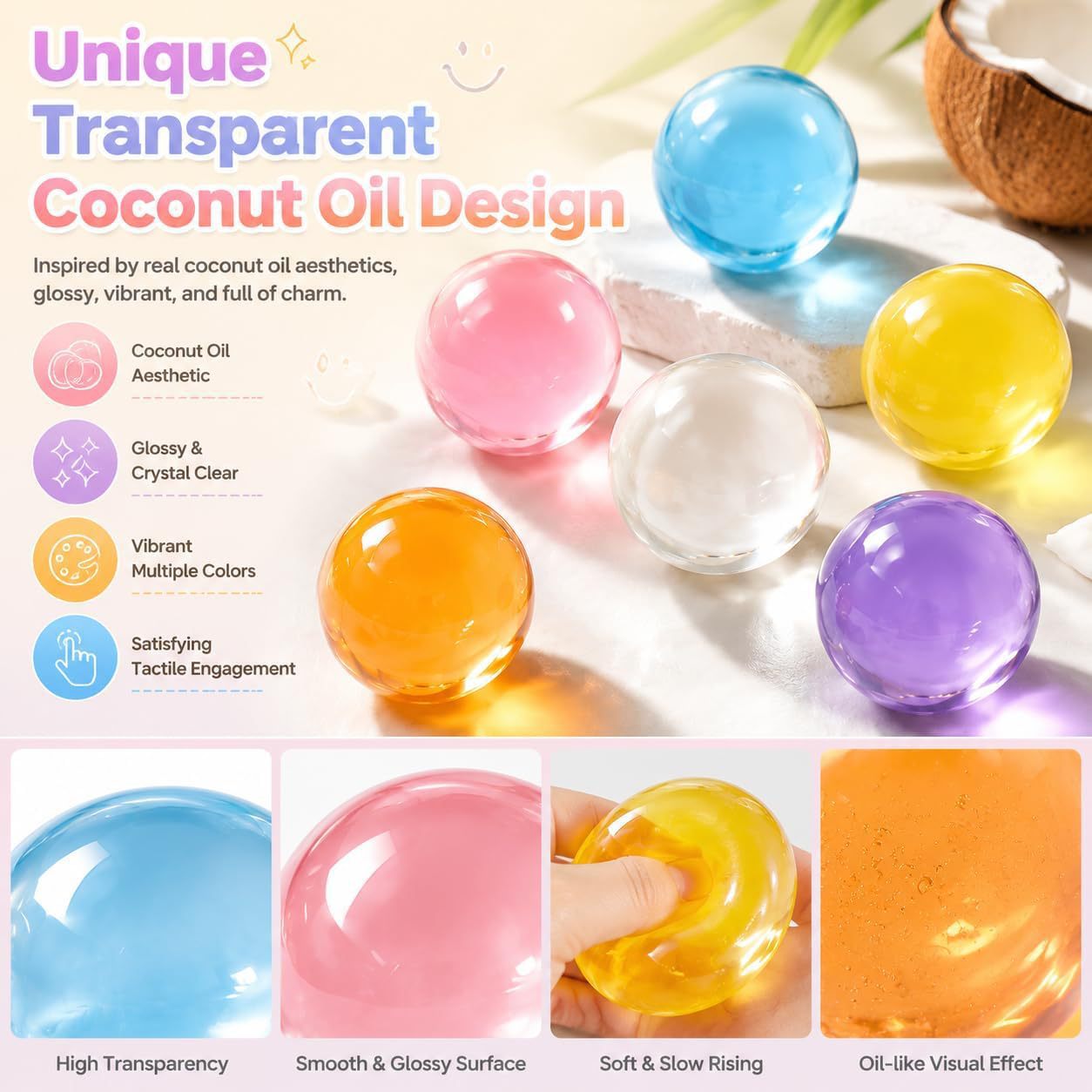 🍬Crystal Clear Jelly Squeeze Ball🥰  Soft Coconut Oil Fidget Toy, Perfect Stress Buster for Boredom & Anxiety