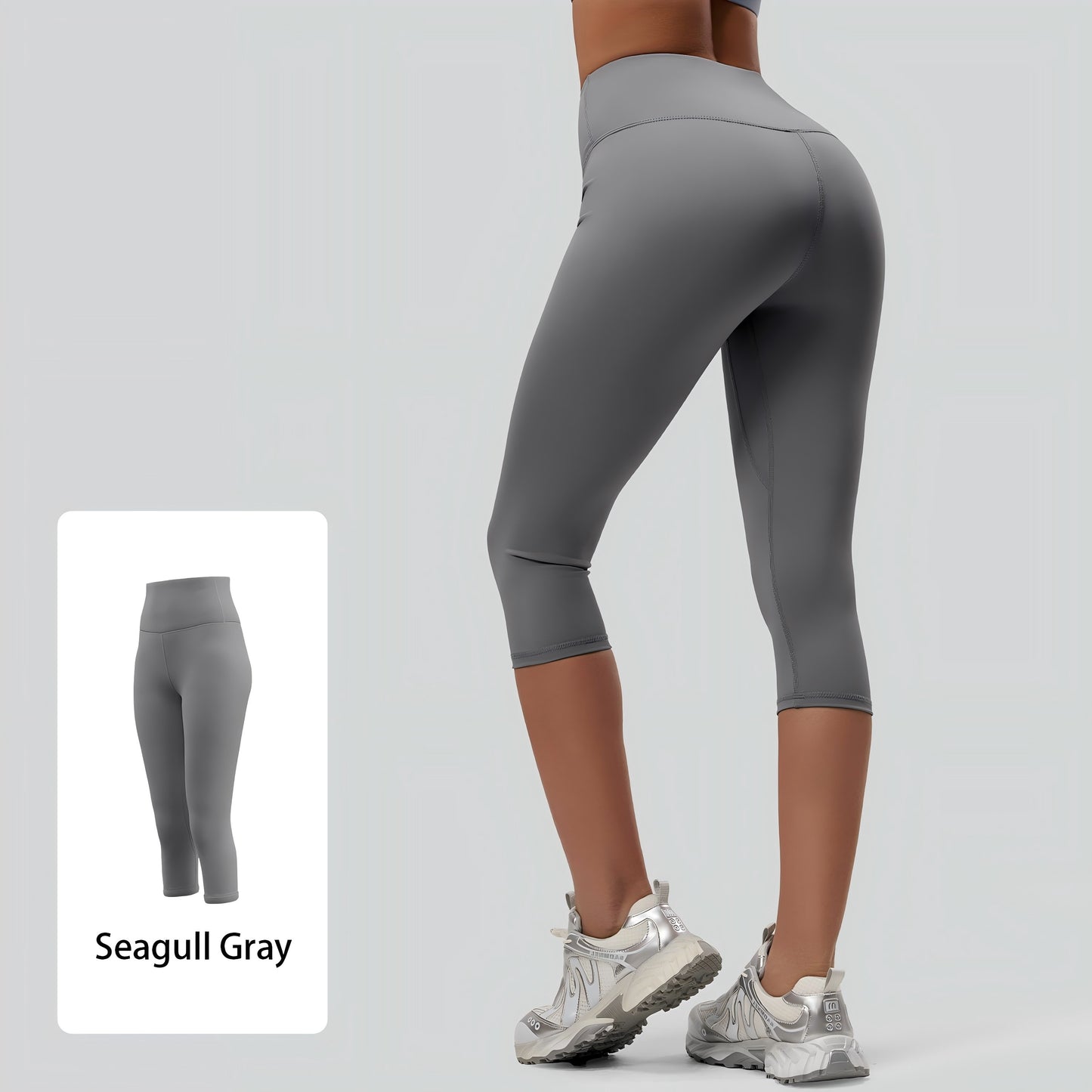 Womens Workout Capri Leggings 17" No Front Seam High Waisted Hidden Scrunch Gym Yoga Pants