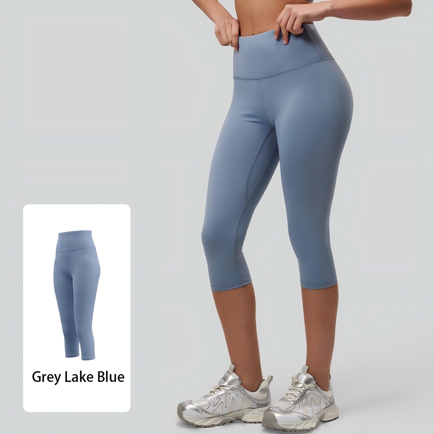 Womens Workout Capri Leggings 17" No Front Seam High Waisted Hidden Scrunch Gym Yoga Pants