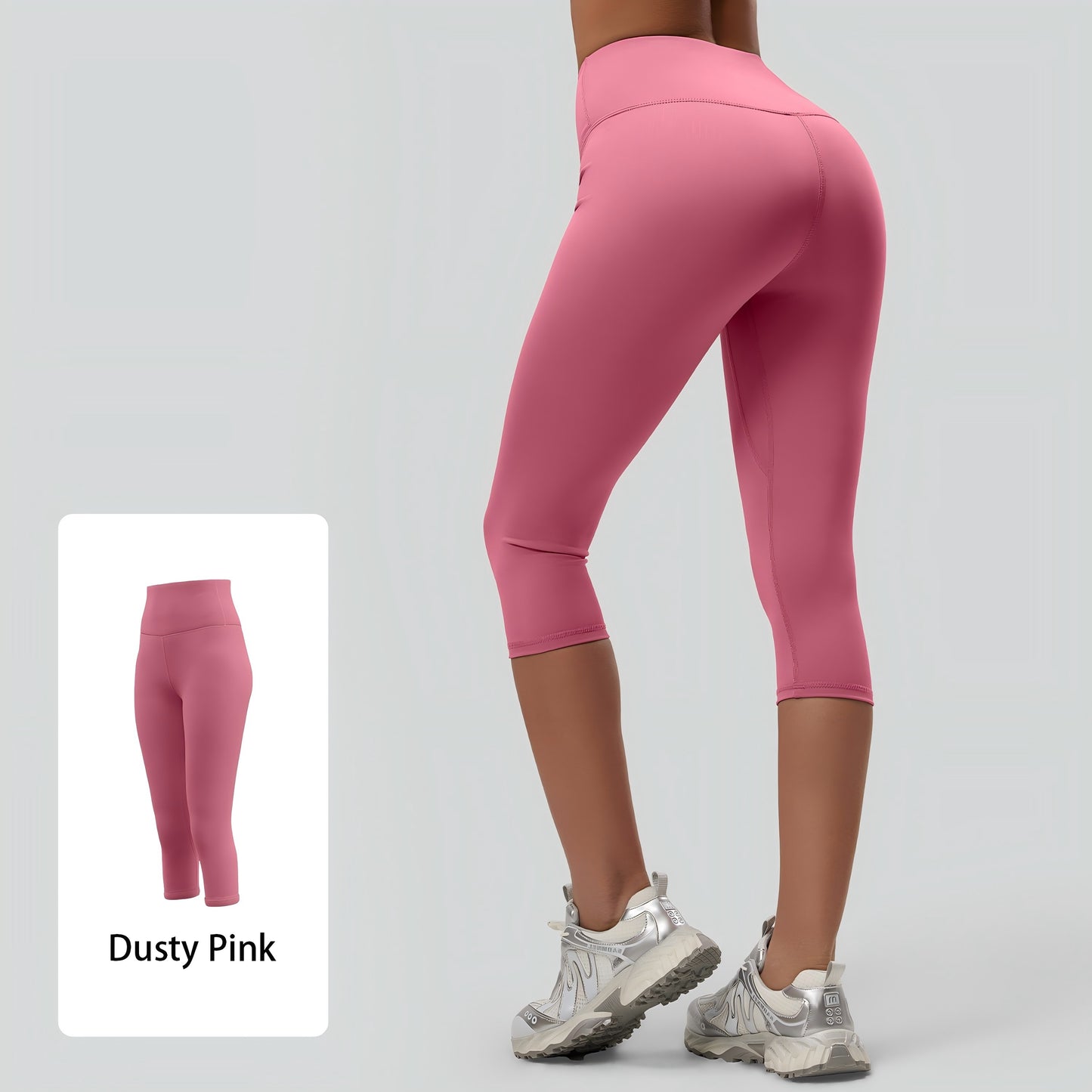 Womens Workout Capri Leggings 17" No Front Seam High Waisted Hidden Scrunch Gym Yoga Pants