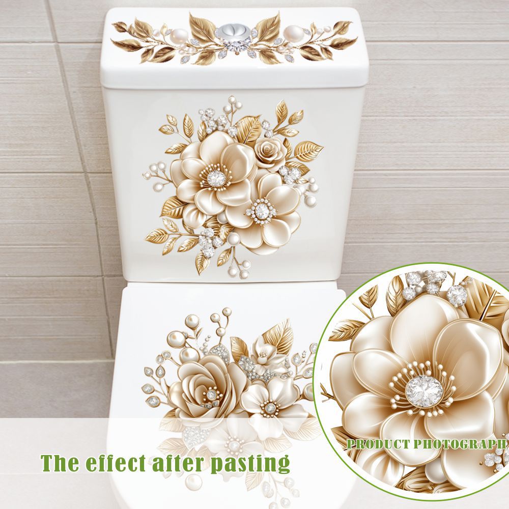 🔥 Limited-Time 49% OFF 🌸 Golden Floral Toilet Stickers – Pearl-Inspired Bathroom Decals