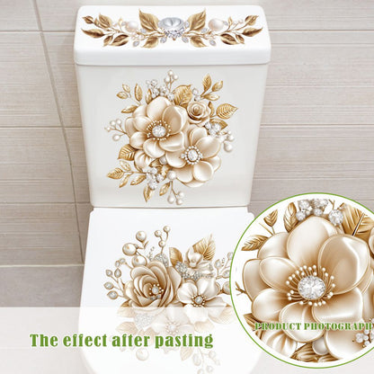 🔥 Limited-Time 49% OFF 🌸 Golden Floral Toilet Stickers – Pearl-Inspired Bathroom Decals
