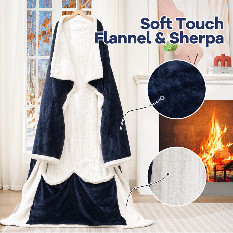 🛋️ Wearable Heated Blanket with Sleeves & Foot Pocket | Soft Sherpa Comfort