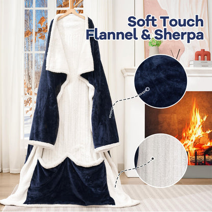 🛋️ Wearable Heated Blanket with Sleeves & Foot Pocket | Soft Sherpa Comfort