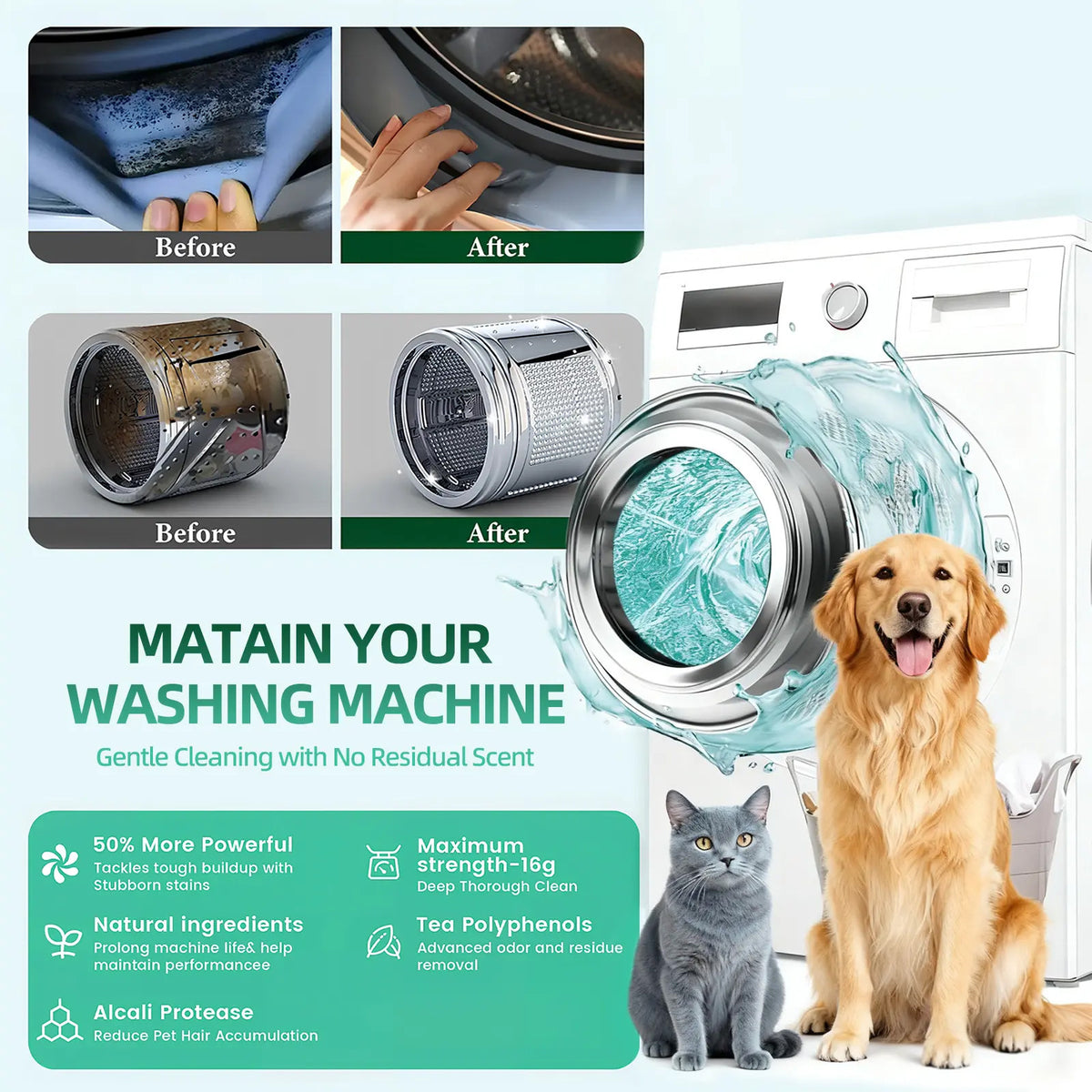 🔥 Limited-Time 49% OFF | 🐾🧺 Eco-Friendly Washing Machine Cleaner Tablets | Pet Hair & Odor Remover