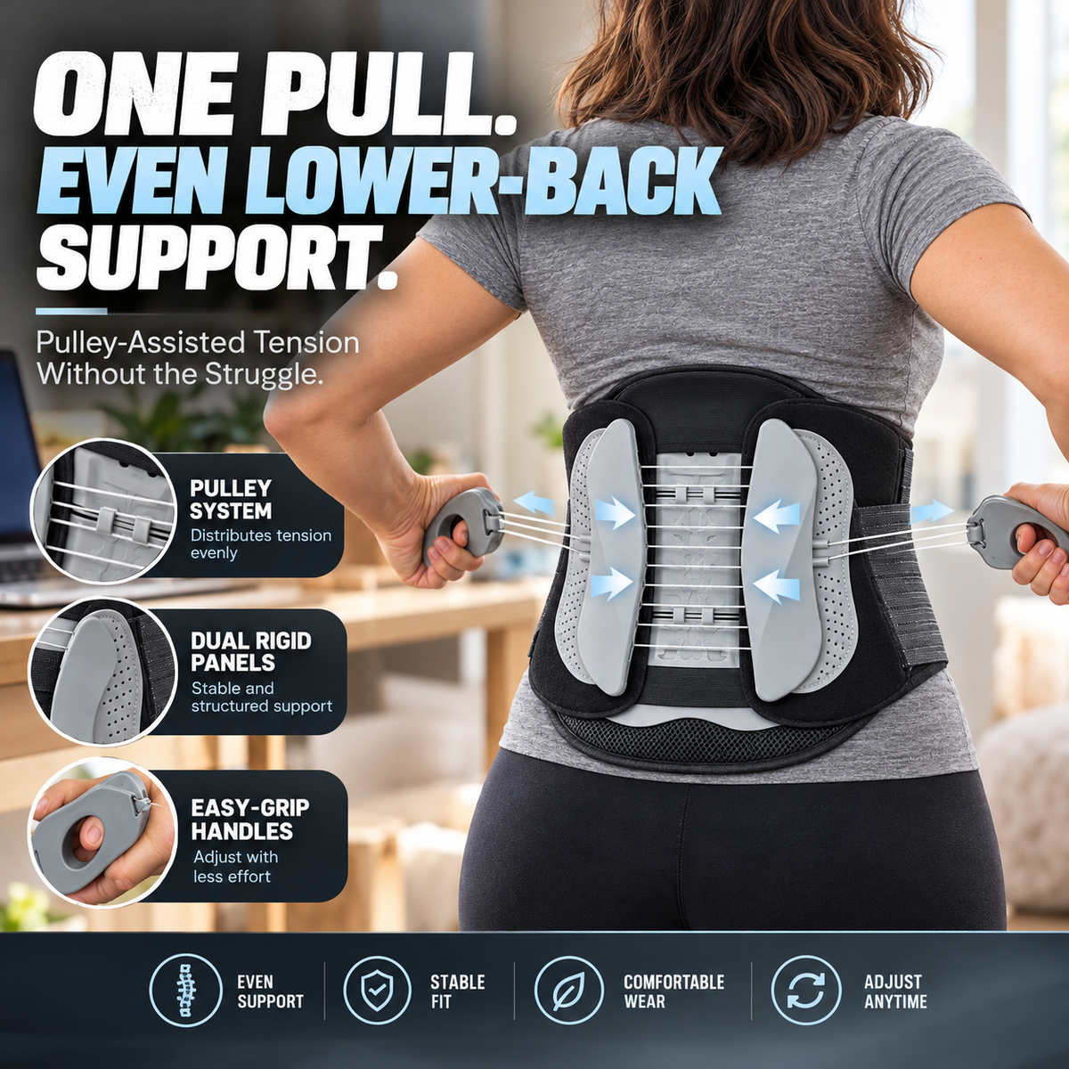 🔥 LAST DAY 50% OFF🛡️ Pulley Lumbar Support Brace – Adjustable Lower Back Support with Dual Rigid Panels
