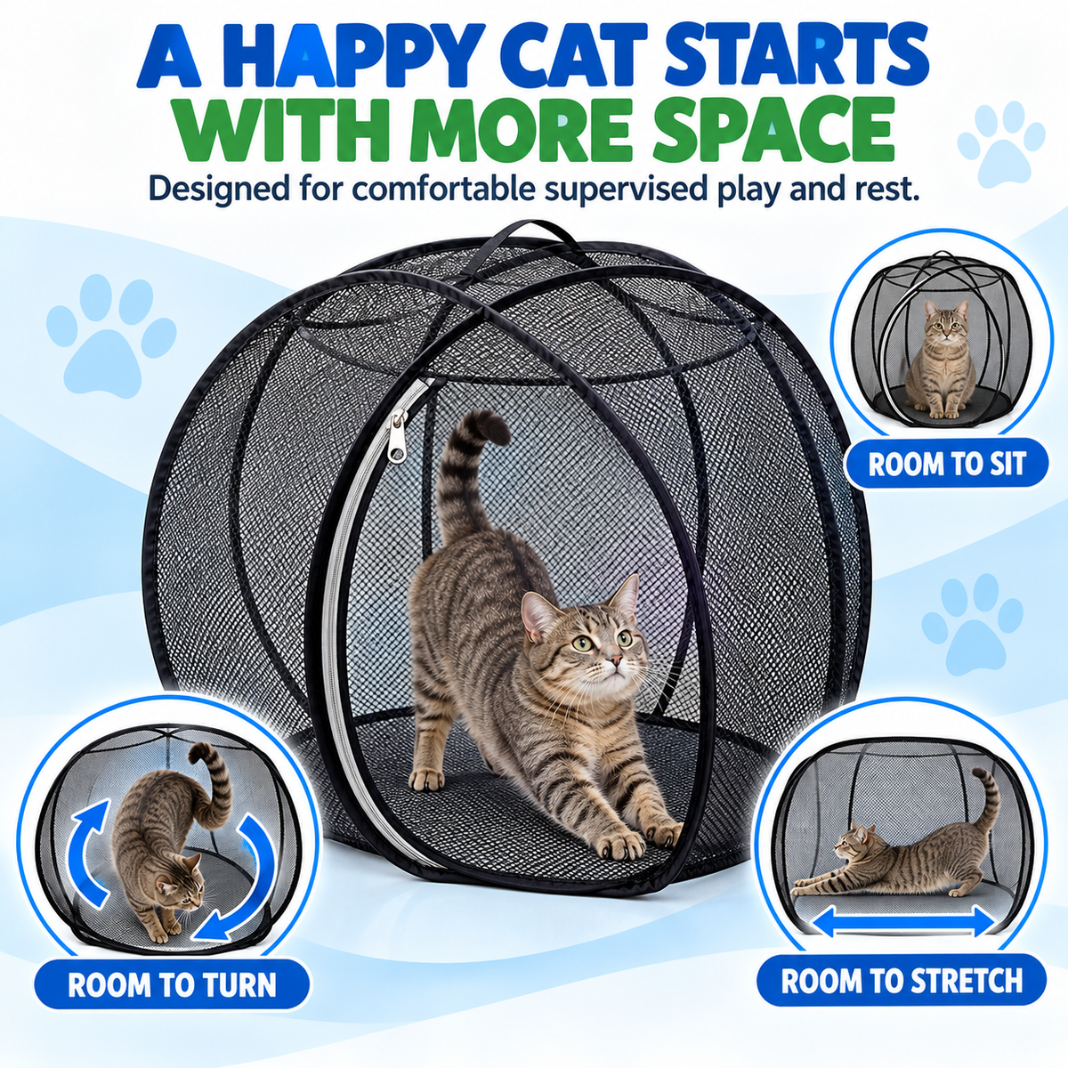🐱 Pop Up Cat Playpen – Portable Outdoor Cat Enclosure with Breathable Mesh