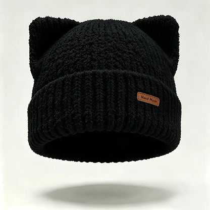 Cute Cat Ear Knit Beanie – Cozy Winter Hat for Women
