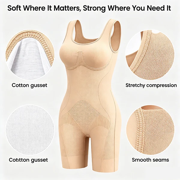 🩱 Colombian Faja Bodysuit with Tummy Control – Butt Lifter, Back Support, Cotton Gusset, Postpartum Recovery Shaper