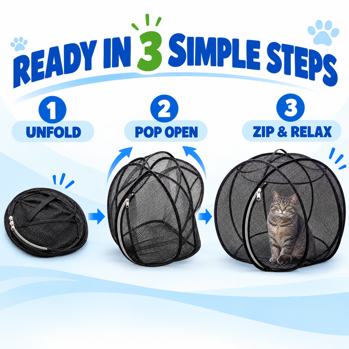 🐱 Pop Up Cat Playpen – Portable Outdoor Cat Enclosure with Breathable Mesh