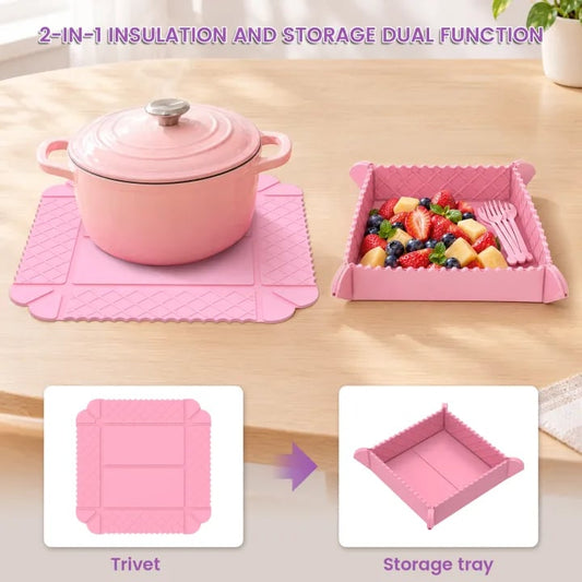 💗 2-Pack 3-in-1 Magnetic Silicone Mats – Heat-Resistant Trivets, Cutting Mats & Foldable Trays