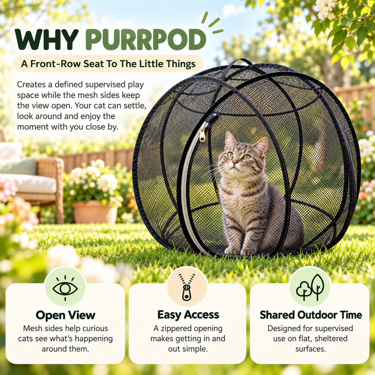 🌿 Outdoor Cat Playpen | Pop-Up Mesh Enclosure for Safe Supervised Outdoor Time