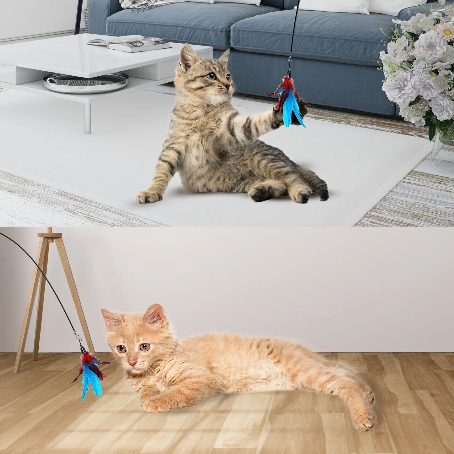 ⚡Best Seller🔥🐱Suction Cup Cat Toy Wand, Hands‑Free Interactive Feather Bird Teaser for Indoor Cats