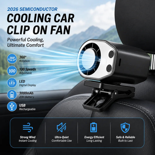 ⚡Hot Sales 49% OFF🔥2026 Semiconductor Cooling Car Clip On Fan - 360° Rotation