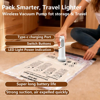 🔥49％ OFF-Cordless Travel Vacuum Bag Set with Rechargeable Air Pump -  Airtight Resealing Sealed Organizers for Luggage, Vacuum Bags For Travel