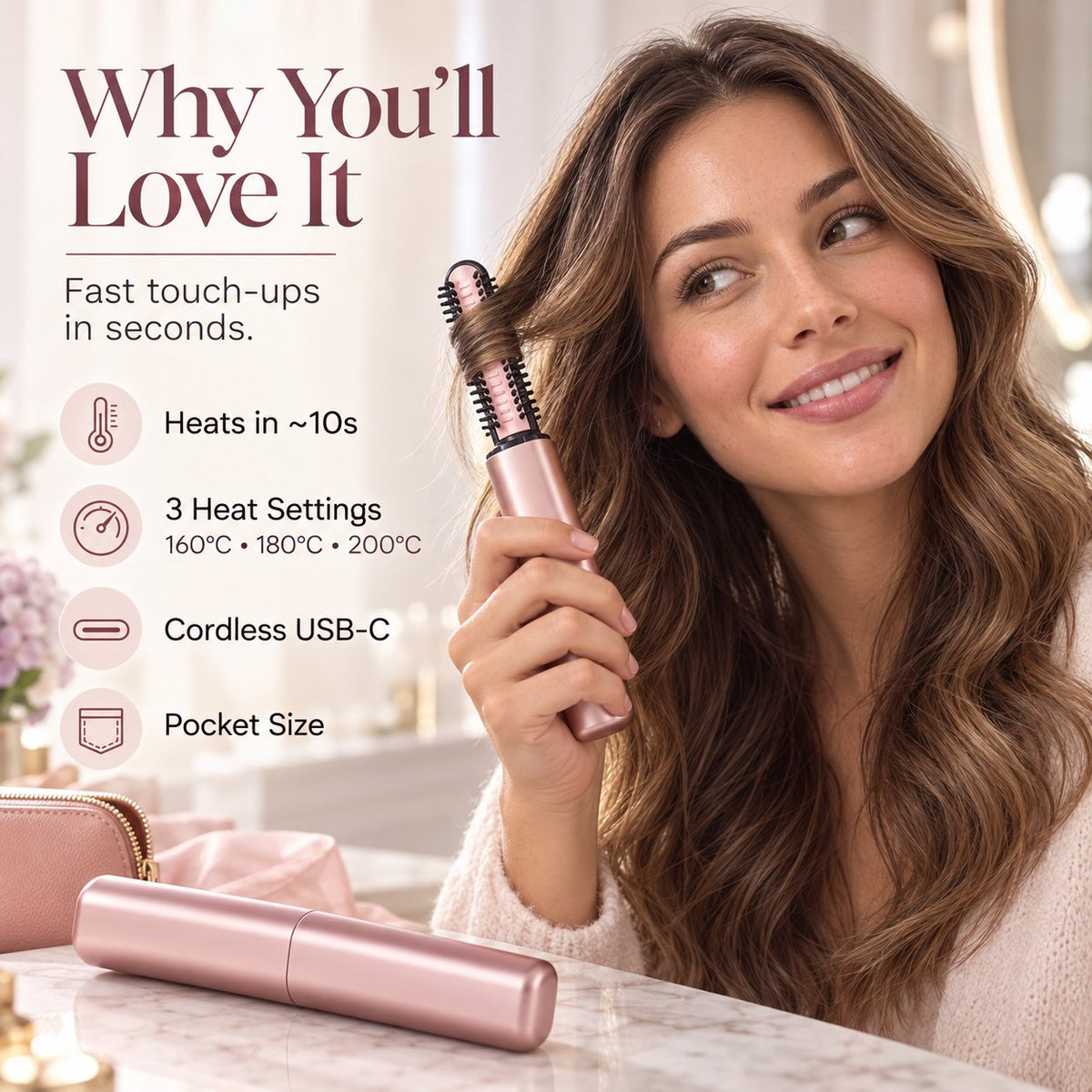 Cordless Ceramic Hair Curler – Fits in Any Bag