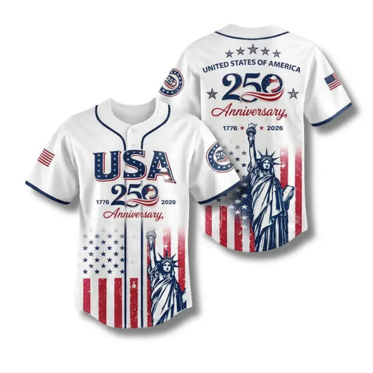 Men's USA 250th Anniversary Baseball Jersey - Patriotic Statue Print Fashion Apparel
