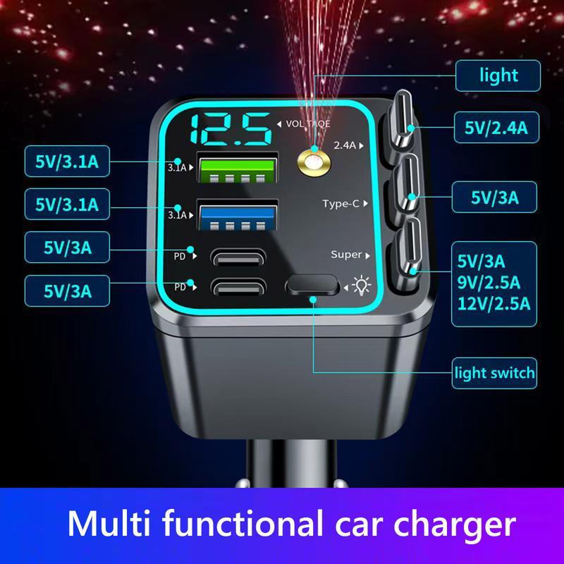 7-in-1 ✨120W Fast Car Charger with Star Projector, Retractable Cable Multi Port Car Charger PD Quick Charge