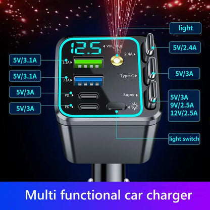 7-in-1 ✨120W Fast Car Charger with Star Projector, Retractable Cable Multi Port Car Charger PD Quick Charge
