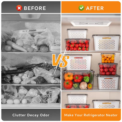 5 Pack Stackable Fridge Organizers with Removable Colander