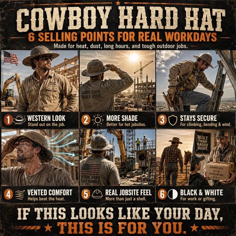 🔥LAST DAY 49% OFF🤠Western Cowboy Hard Hat, Vented Wide Brim Safety Helmet for Construction & Ranch Workers