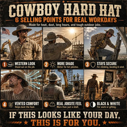 🔥LAST DAY 49% OFF🤠Western Cowboy Hard Hat, Vented Wide Brim Safety Helmet for Construction & Ranch Workers