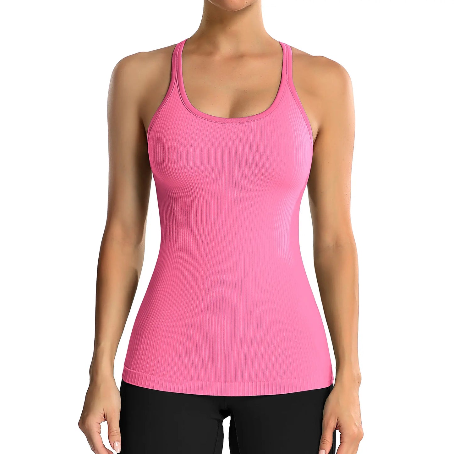✨🔥Ribbed Workout Tank Top with Built-In Bra