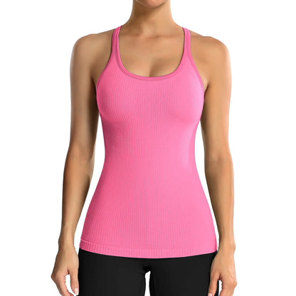 ✨🔥Ribbed Workout Tank Top with Built-In Bra