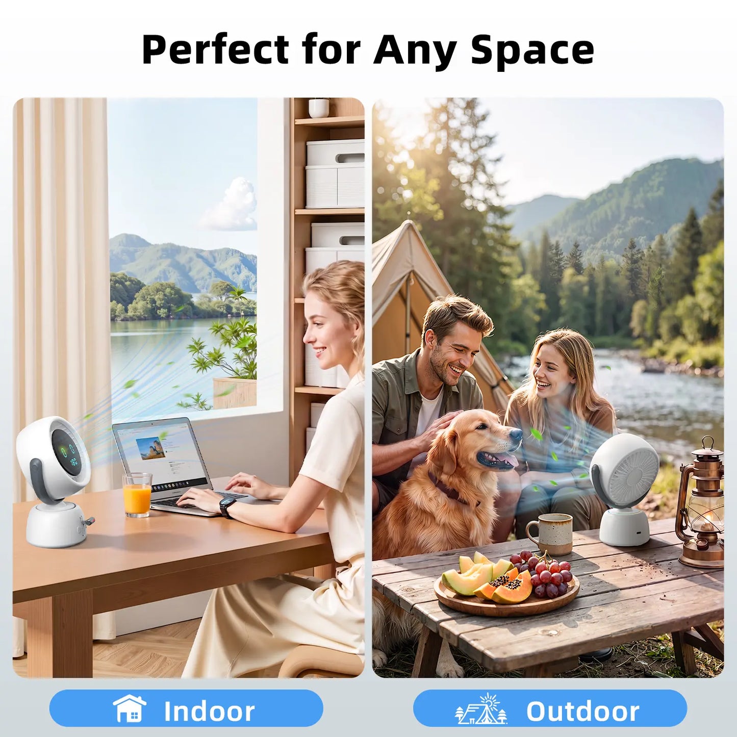 🌀Smart Head Tracking Fan ✨ Rechargeable 200-Speed Personal Cooling Fan with Ambient Light