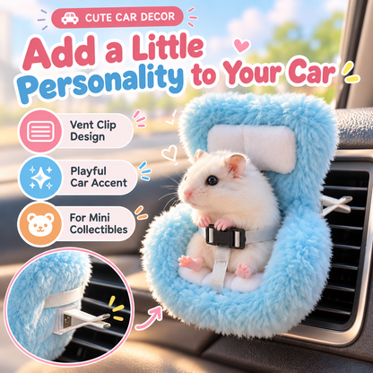 🐹 Mini Hamster Car Seat – Cute Fluffy Car Vent Holder & Doll Display Chair