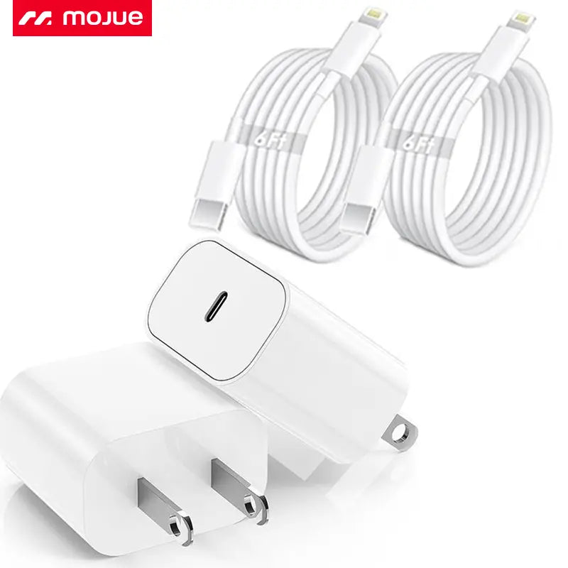 2-Pack 20W PD USB-C Fast Charger & 6FT Cable for iPhone
