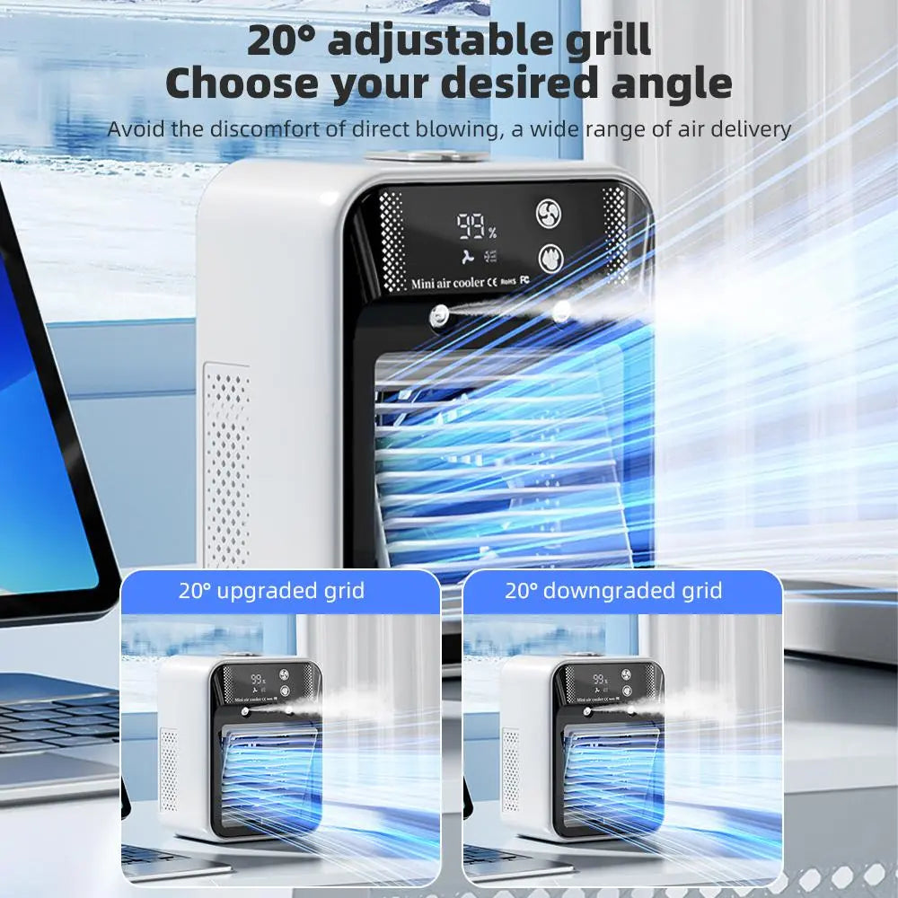 ❄️ 3-in-1 Portable Mini Ice Mist Air Cooler Fan, Quiet Wireless Evaporative Cooling Fan with 20° Adjustable Wind, 500ml Water Tank