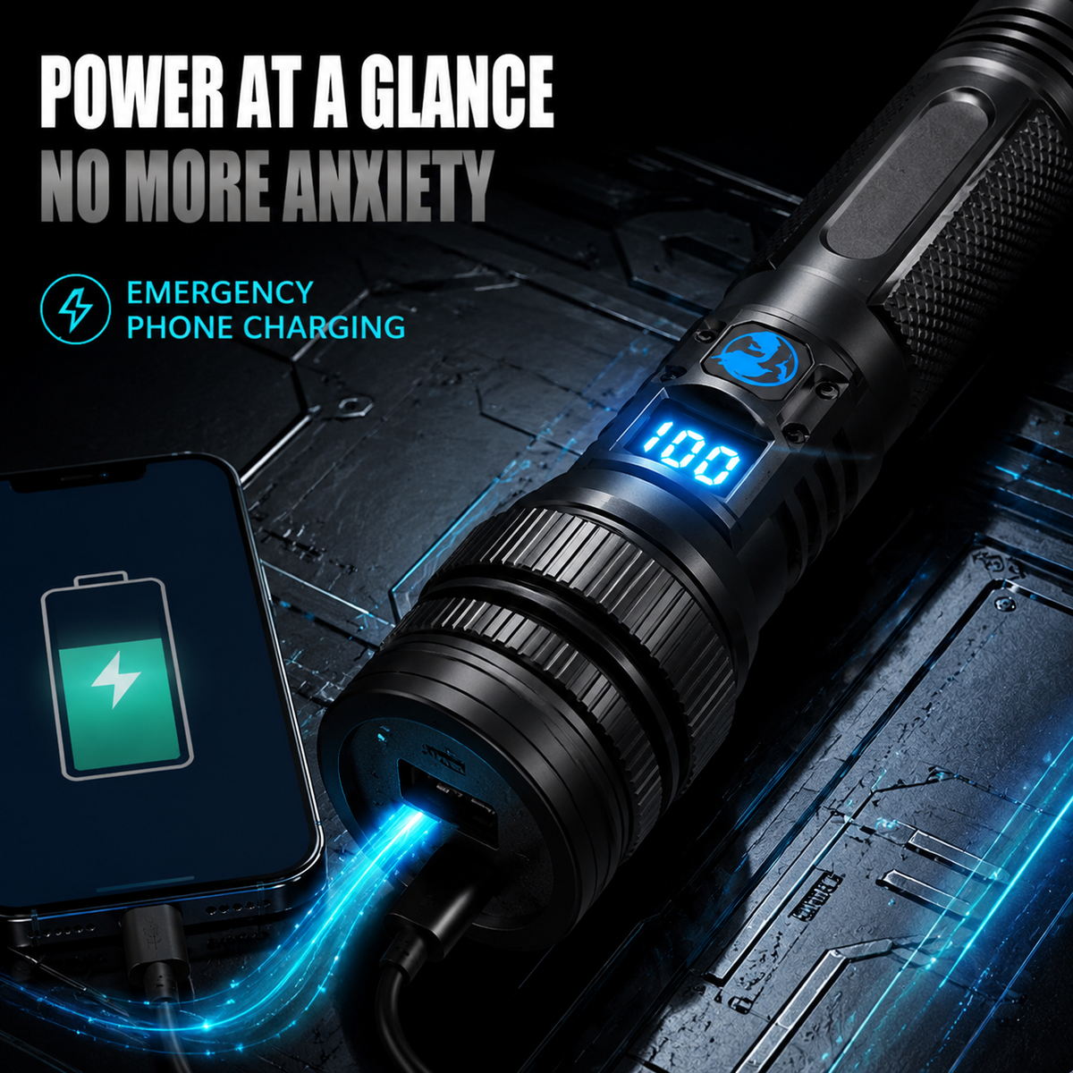 💥 50% OFF 🔦 High-Power Rechargeable Zoom Flashlight ✨ Power Bank & Digital Battery Display