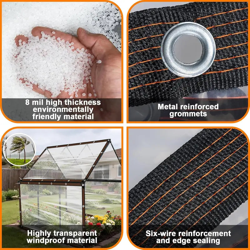 🔥Limited Time 49% OFF✨Clear Waterproof PE Tarp, Transparent Outdoor Cover with Metal Grommets💧