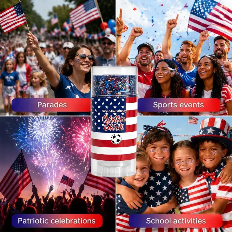 3-in-1 Patriotic Glow😍✨Red, White & Blue Glitter Body Stick