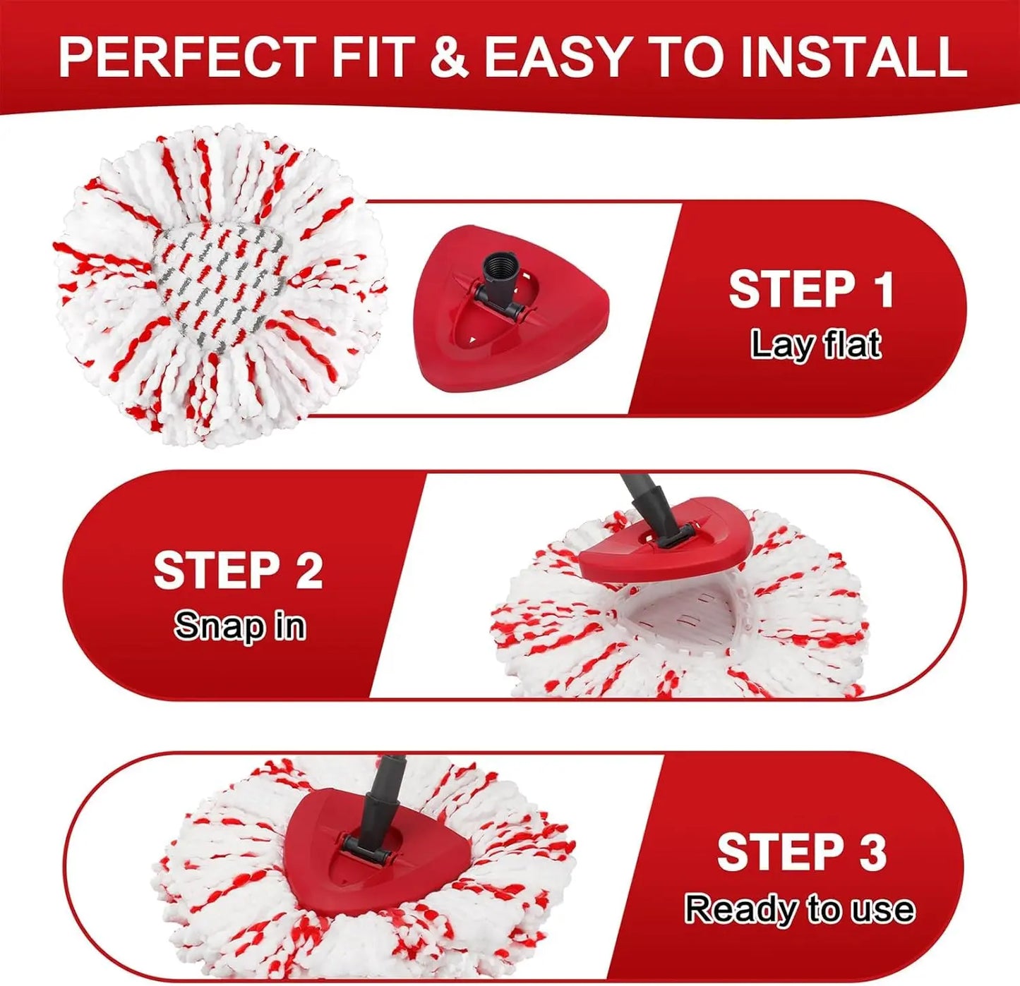 3 Pack Upgraded Spin Mop Replacement Heads with Built-in Scrub Pads 🧹 | 40% Boost Cleaning Power