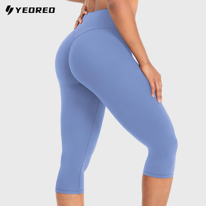 Womens Workout Capri Leggings 17" No Front Seam High Waisted Hidden Scrunch Gym Yoga Pants