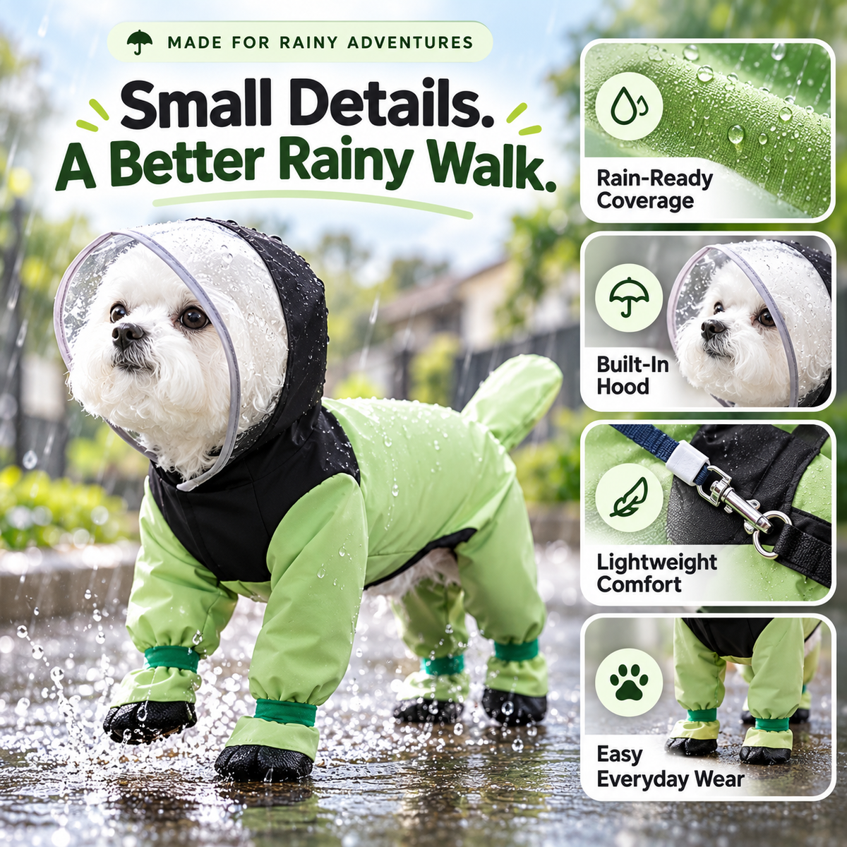 🐶☔ Rainy Day Essential | Waterproof Dog Raincoat with Hood – Lightweight & Comfortable