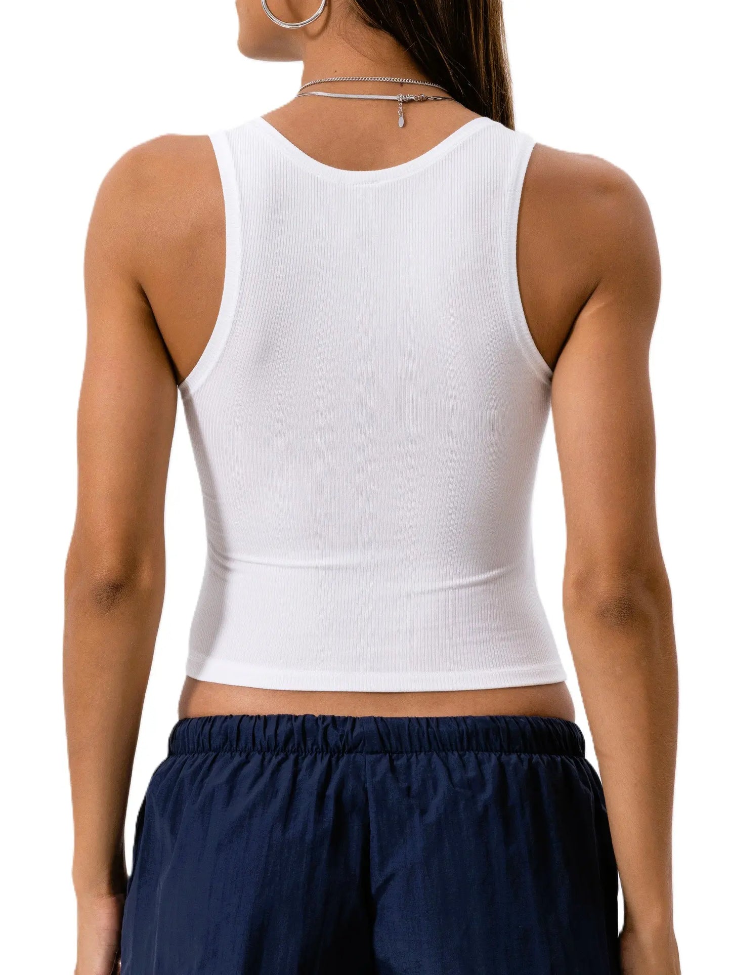 Women Rib Tank Top Padded Workout Crop Top