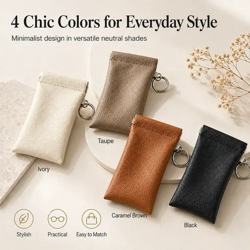 📢Best Seller🔥Spring-Open PU Leather Sunglasses Pouch 👓| Portable Eyeglass Case with Keychain