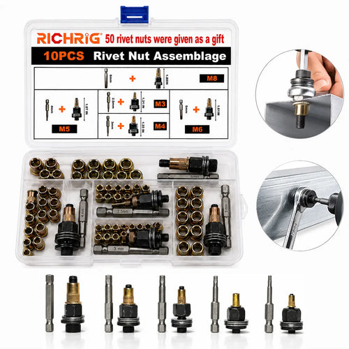 Head Rivet Nut Tool Kit M3-M8 Carbon Steel for Automotive & DIY