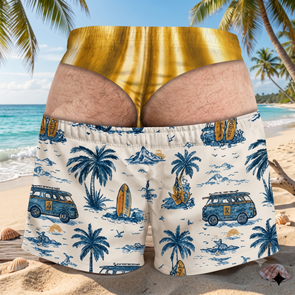Funny Patriotic Men's Swim Trunks – Personalized "Warning: Wide Load" Beach Shorts