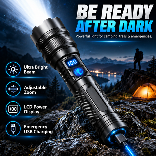 💥 50% OFF 🔦 High-Power Rechargeable Zoom Flashlight ✨ Power Bank & Digital Battery Display
