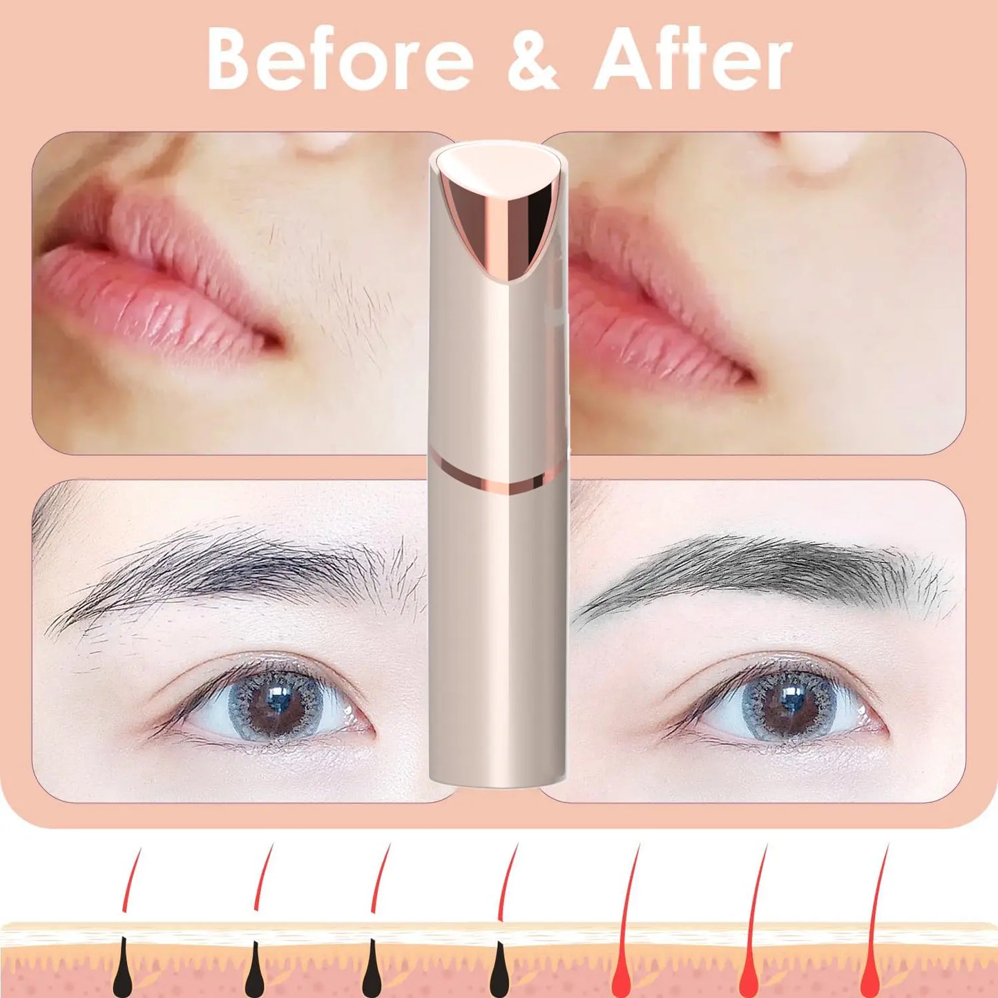 🔥LAST DAY 49% OFF🔥💆‍♀️ 2 in 1 Facial & Eyebrow Hair Trimmer, Painless Electric Shaver for Women