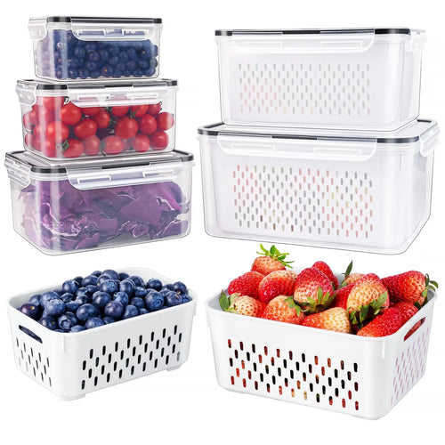 5 Pack Stackable Fridge Organizers with Removable Colander