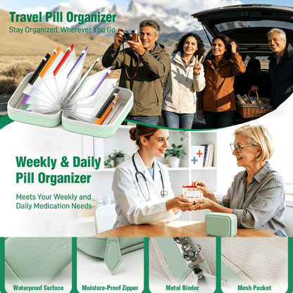 🔥 49% OFF | Waterproof Pill Organizer Binder – 14 Reusable Color-Coded Travel Pouches