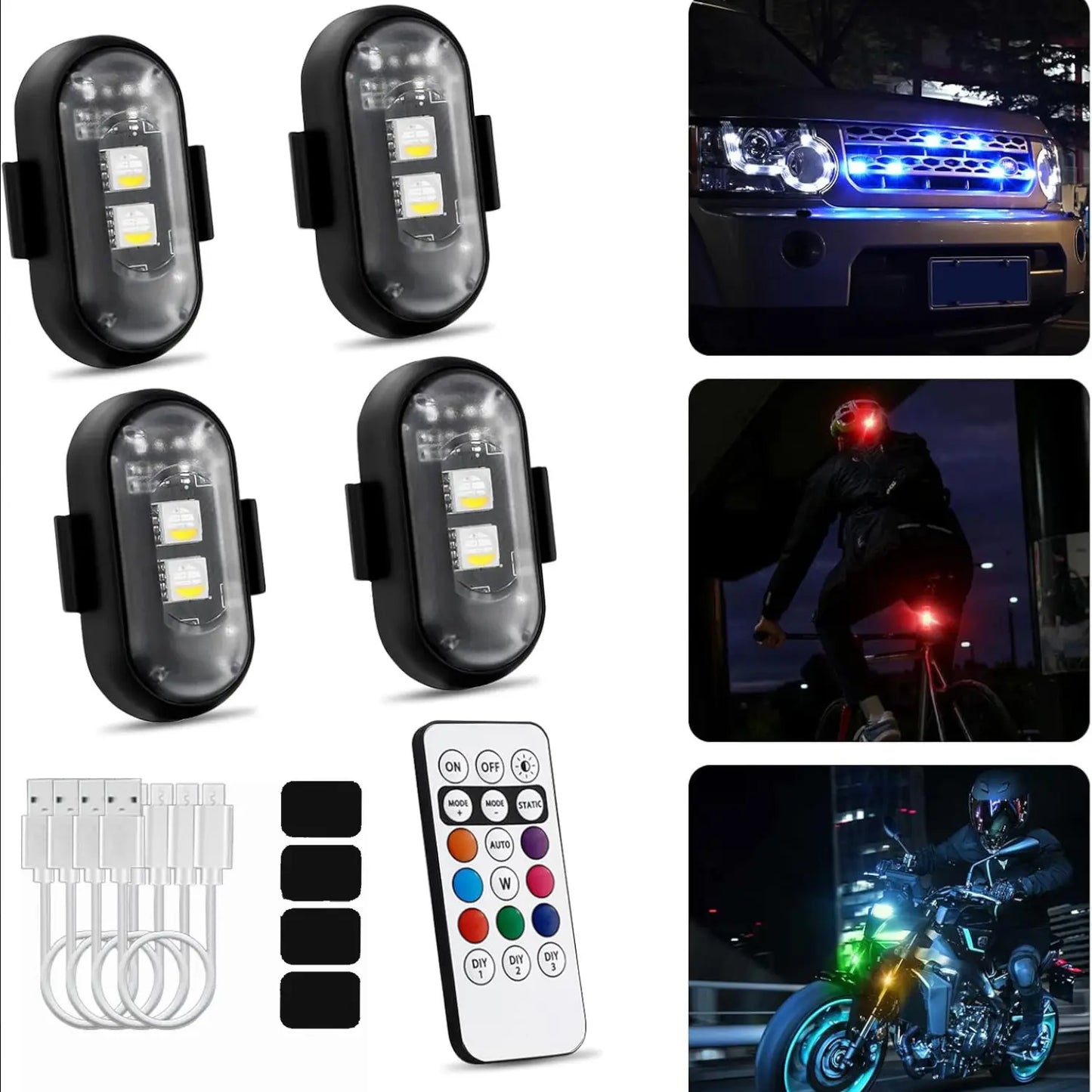 🔥LAST DAY 49% OFF🔥🚦RGB LED Strobe Light - Wireless Remote Control for Bikes & Cars🎛️