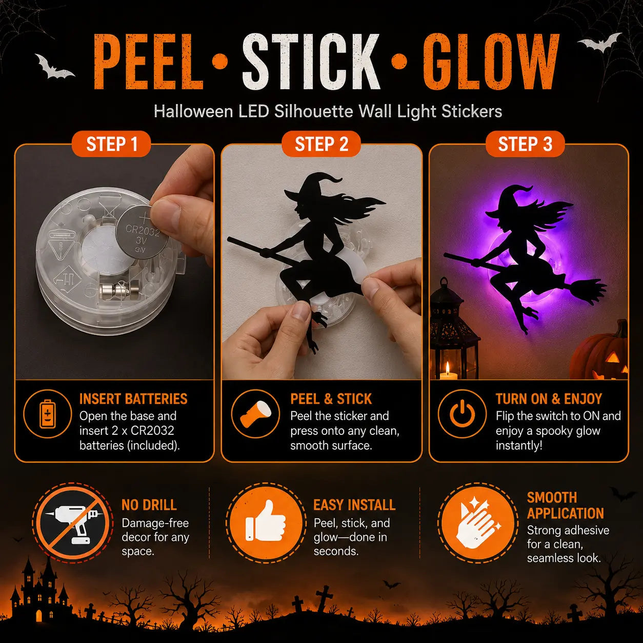 🔥LAST DAY 49% OFF🎃Halloween LED Silhouette Wall Light Stickers