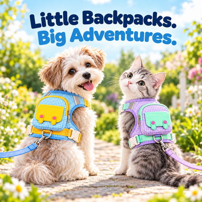 🐾 Cute Mini Backpack Harness for Dogs & Cats – Adjustable Pet Vest with Treat Pocket