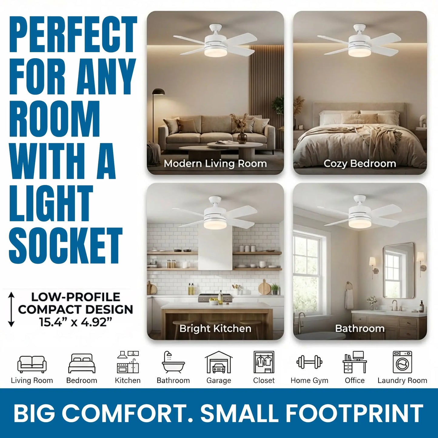🌀+💡Remote Controlled Socket Ceiling Fan & Light